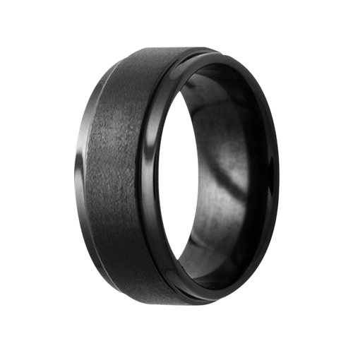 8MM Black Ceramic Step Edge Satin Polished RIng - 8BC118-Heavy Stone-Renee Taylor Gallery