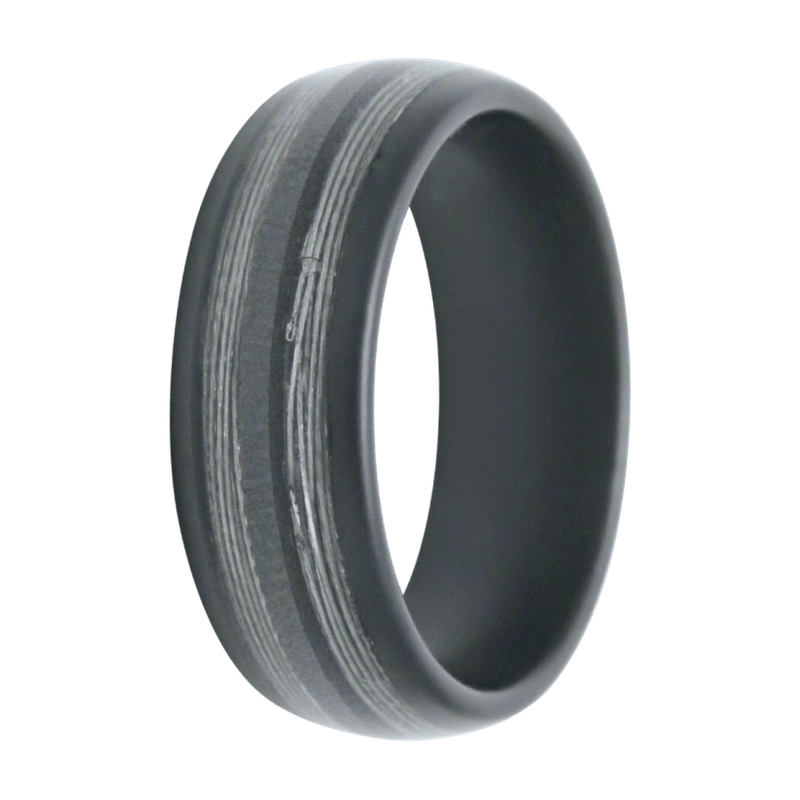 8mm Black Ceramic Matte Dome Ring with Dual Deep Sea Fishing Line Offset Inlays – K8BC611:4FS2-X2-Heavy Stone-Renee Taylor Gallery