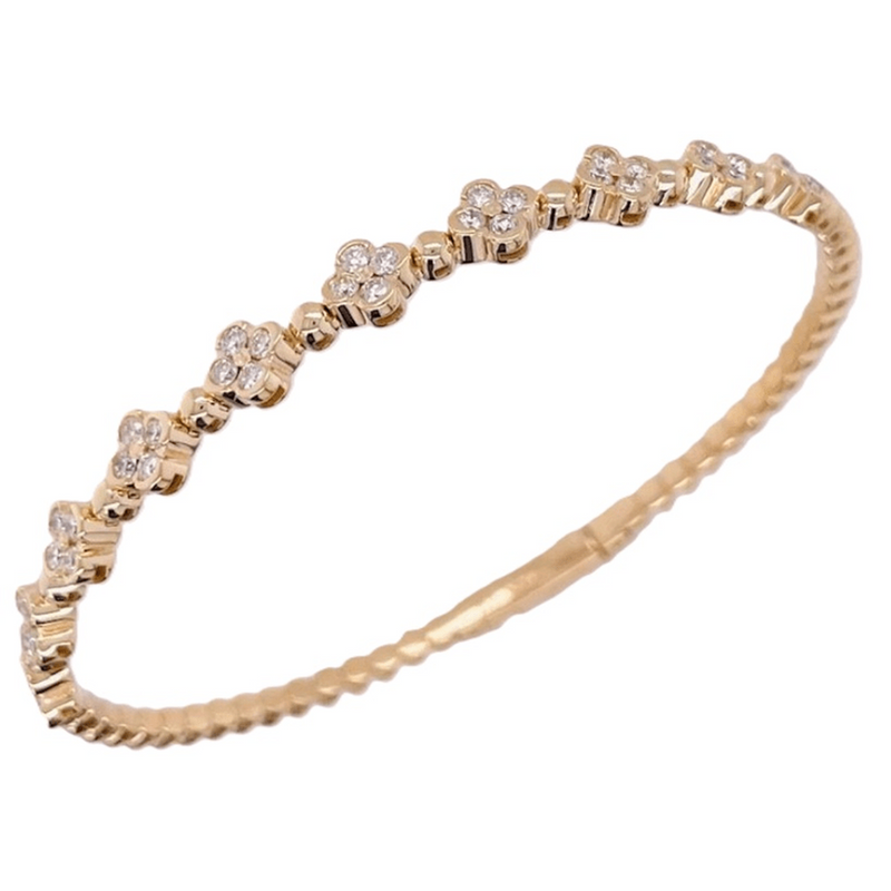 14K Yellow Gold Floral Diamond Motif Bangle - BDR0023A-301-Heera Moti-Renee Taylor Gallery