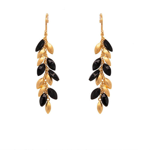 Bliss Long Bunch Black Spinel 24K Gold Vermeil Earrings - BE3BS-Joyla-Renee Taylor Gallery