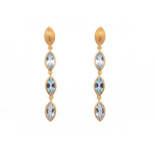 Bliss Three Stone Dangle Earrings Swiss Blue Topaz - BE7SWB-Joyla-Renee Taylor Gallery