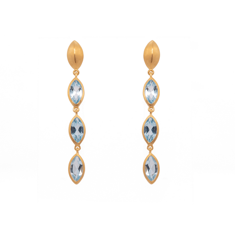 Bliss Three Stone Dangle Earrings Swiss Blue Topaz - BE7SWB-Joyla-Renee Taylor Gallery