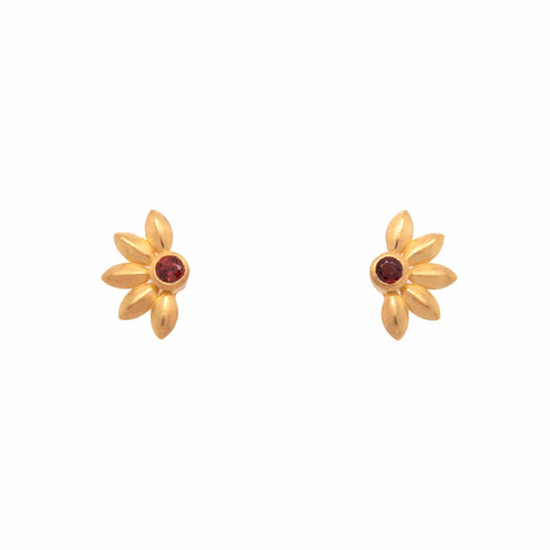 Bliss Garnet Flower 24K Gold Vermeil Earrings-Joyla-Renee Taylor Gallery
