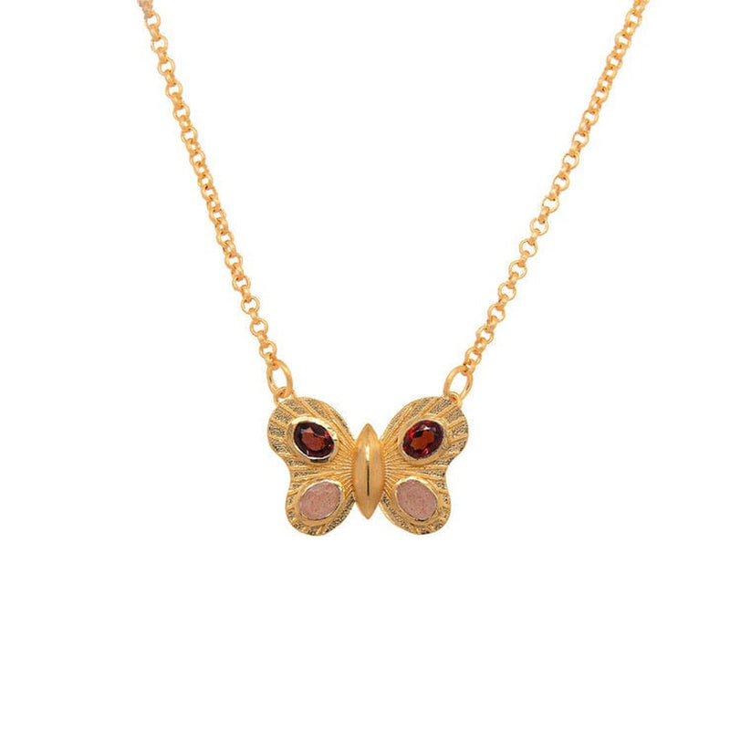 Butterfly 4 Stone Garnet & Peach Moonstone Necklace-Joyla-Renee Taylor Gallery