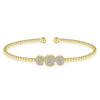 14K Yellow Gold Bujukan Cuff Bracelet with Three Pavé Diamond Stations - BG4114-62Y45JJ-Gabriel & Co.-Renee Taylor Gallery