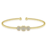 14K Yellow Gold Bujukan Cuff Bracelet with Three Pavé Diamond Stations - BG4114-62Y45JJ-Gabriel & Co.-Renee Taylor Gallery