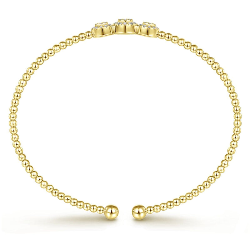 14K Yellow Gold Bujukan Cuff Bracelet with Three Pavé Diamond Stations - BG4114-62Y45JJ-Gabriel & Co.-Renee Taylor Gallery
