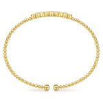 14K Yellow Gold Bujukan Cuff Bracelet with Three Quatrefoil Diamond Stations - BG4115-62Y45JJ-Gabriel & Co.-Renee Taylor Gallery