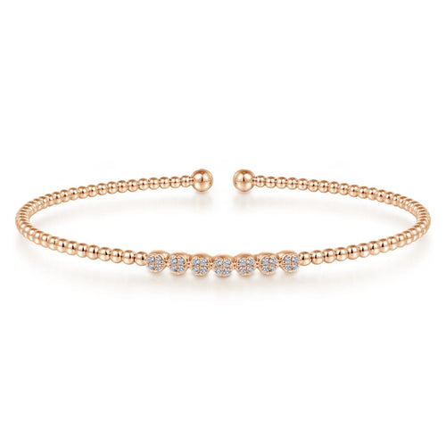 14K Rose Gold Bujukan Cuff Bracelet with Cluster Diamond Stations - BG4116-Gabriel & Co.-Renee Taylor Gallery