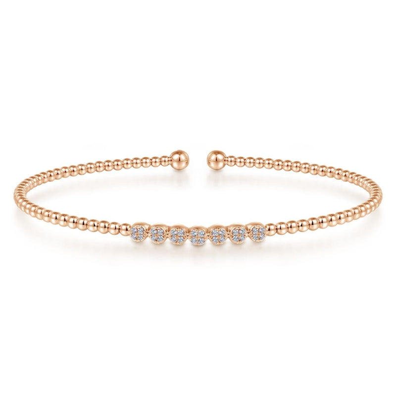 14K Rose Gold Bujukan Cuff Bracelet with Cluster Diamond Stations - BG4116-62K45JJ-Gabriel & Co.-Renee Taylor Gallery