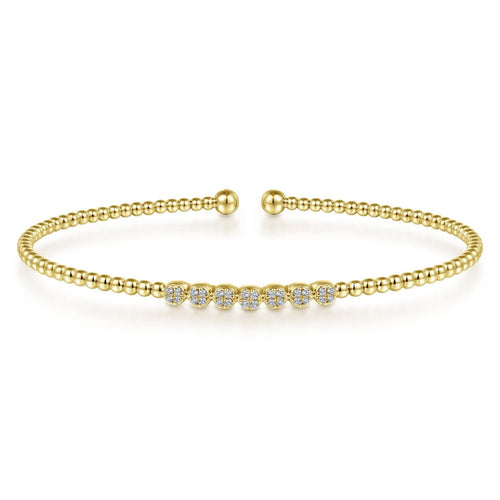 14K Yellow Gold Bujukan Cuff Bracelet with Cluster Diamond Stations - BG4116-62Y45JJ-Gabriel & Co.-Renee Taylor Gallery