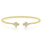 14K Yellow Gold Bujukan Split Cuff Bracelet with Quatrefoil Diamond Endcaps - BG4124-62Y45JJ-Gabriel & Co.-Renee Taylor Gallery