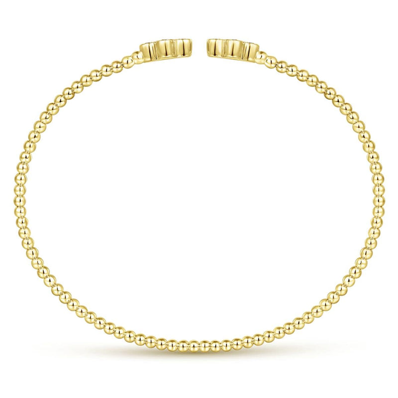 14K Yellow Gold Bujukan Split Cuff Bracelet with Quatrefoil Diamond Endcaps - BG4124-62Y45JJ-Gabriel & Co.-Renee Taylor Gallery