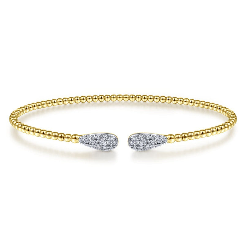 14K Yellow Gold Bujukan Cuff Bracelet with Diamond Pavé Teardrops - BG4230-62Y45JJ-Gabriel & Co.-Renee Taylor Gallery