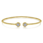 14K Yellow Gold Bujukan Split Cuff Bracelet with Diamond Pavé Hexagon Caps - BG4261-62Y45JJ-Gabriel & Co.-Renee Taylor Gallery