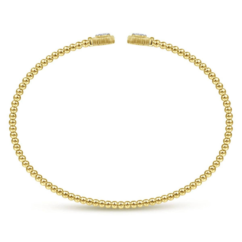 14K Yellow Gold Bujukan Split Cuff Bracelet with Diamond Pavé Hexagon Caps - BG4261-62Y45JJ-Gabriel & Co.-Renee Taylor Gallery