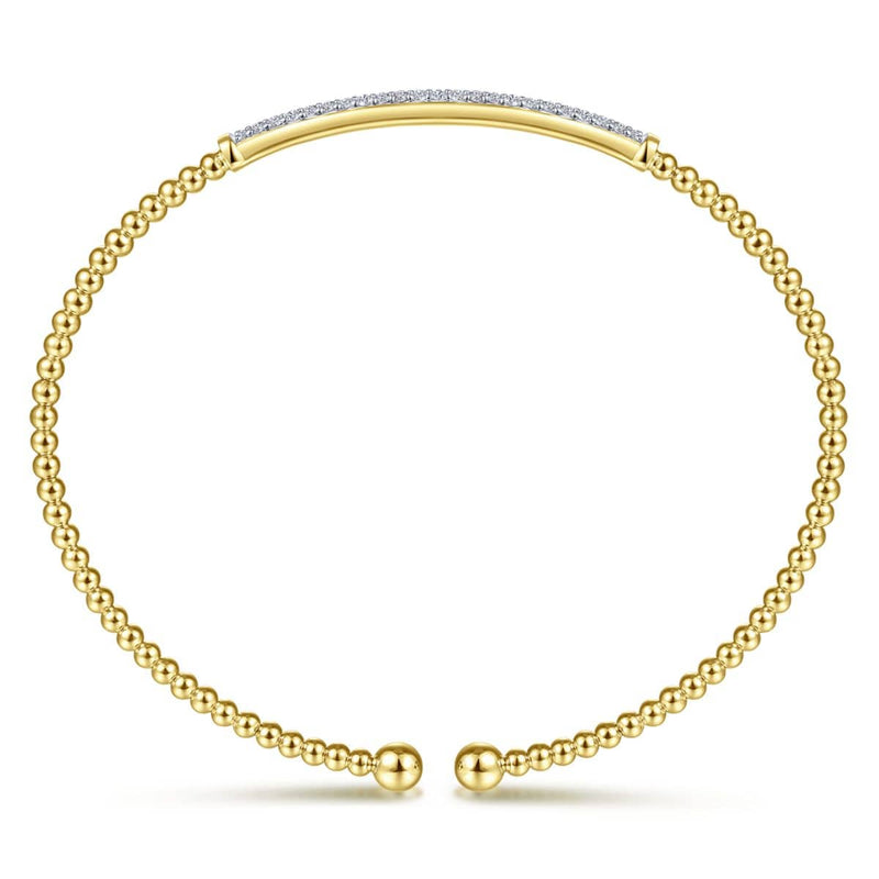 14K Yellow Gold Bujukan Split Cuff Bracelet with Diamond Pavé Bar - BG4262-62Y45JJ-Gabriel & Co.-Renee Taylor Gallery