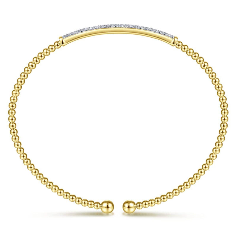 14K Yellow Gold Bujukan Split Cuff Bracelet with Diamond Pavé Bar - BG4262-62Y45JJ-Gabriel & Co.-Renee Taylor Gallery