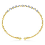14K Yellow Gold Bujukan Split Cuff Bracelet with Round White Gold Diamond Stations - BG4279-62M45JJ-Gabriel & Co.-Renee Taylor Gallery