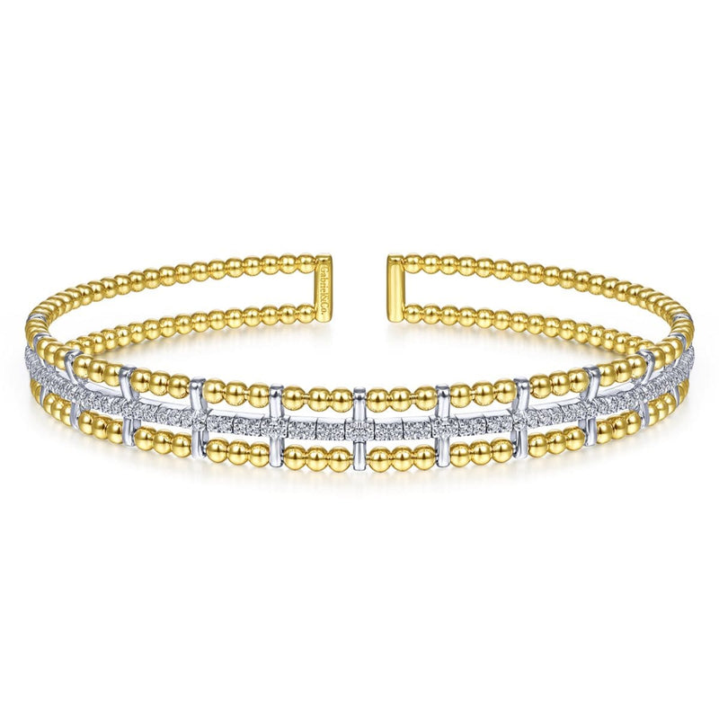 14K Yellow and White Gold Bujukan Cuff Bracelet with Inner Diamond Channel - BG4323-62M45JJ-Gabriel & Co.-Renee Taylor Gallery