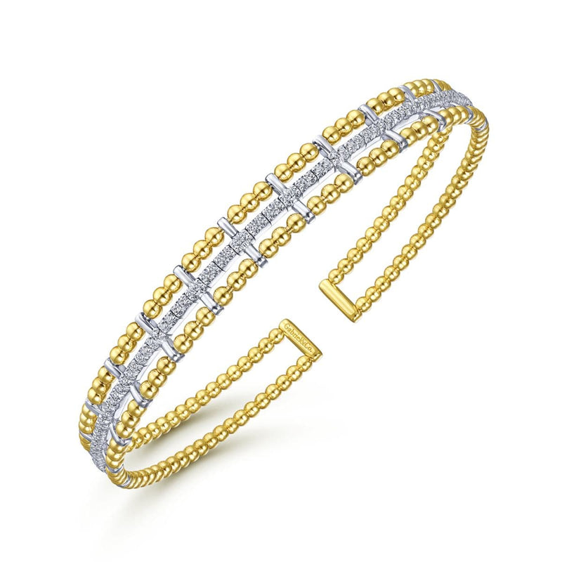 14K Yellow and White Gold Bujukan Cuff Bracelet with Inner Diamond Channel - BG4323-62M45JJ-Gabriel & Co.-Renee Taylor Gallery