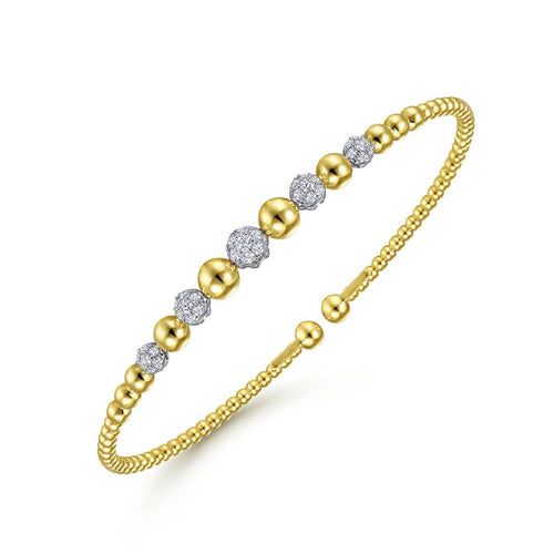 14K Yellow-White Gold Bujukan Cuff Bracelet with Pavé Diamond Stations - BG4362-62M45JJ-Gabriel & Co.-Renee Taylor Gallery