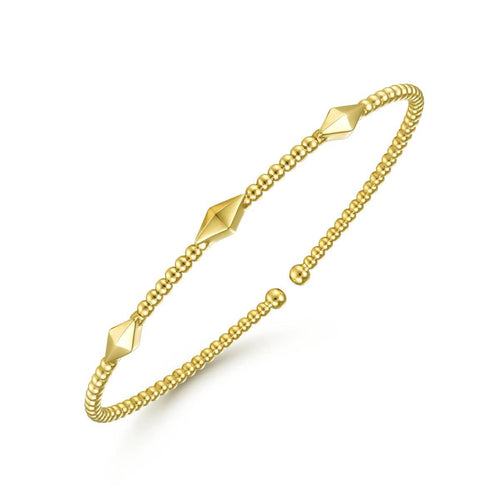 14K Yellow Gold Bujukan Cuff Bracelet with Pyramid Stations - BG4421-62Y4JJJ-Gabriel & Co.-Renee Taylor Gallery