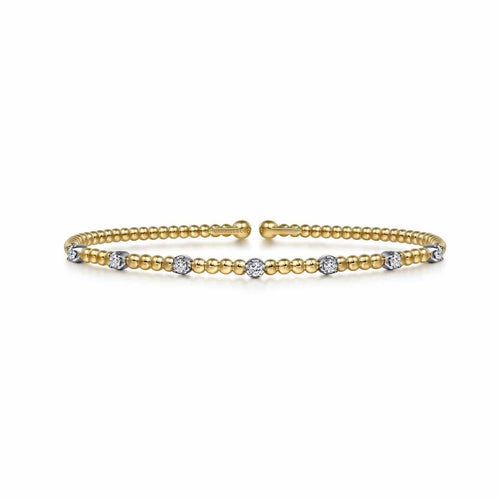 14K White-Yellow Gold Bujukan Cuff Bracelet with Diamond Stations - BG4436-62M45JJ-Gabriel & Co.-Renee Taylor Gallery