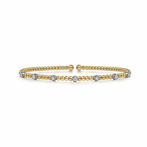 14K White-Yellow Gold Bujukan Cuff Bracelet with Diamond Stations - BG4436-62M45JJ-Gabriel & Co.-Renee Taylor Gallery