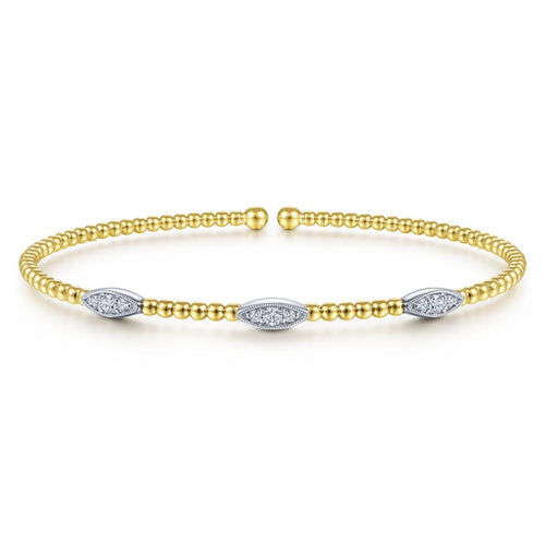14K White-Yellow Gold Bujukan Cuff Bracelet with Diamond Filled Marquise Stations - BG4437-62M45JJ-Gabriel & Co.-Renee Taylor Gallery