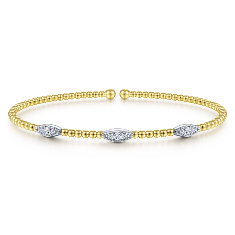 14K White-Yellow Gold Bujukan Cuff Bracelet with Diamond Filled Marquise Stations - BG4437-62M45JJ-Gabriel & Co.-Renee Taylor Gallery