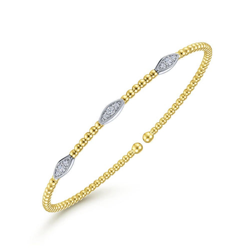 14K White-Yellow Gold Bujukan Cuff Bracelet with Diamond Filled Marquise Stations - BG4437-62M45JJ-Gabriel & Co.-Renee Taylor Gallery