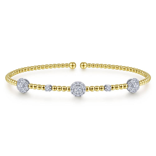 14K White & Yellow Gold Bujukan Cuff Bracelet with Diamond Cluster Stations - BG4440-M-Gabriel & Co.-Renee Taylor Gallery
