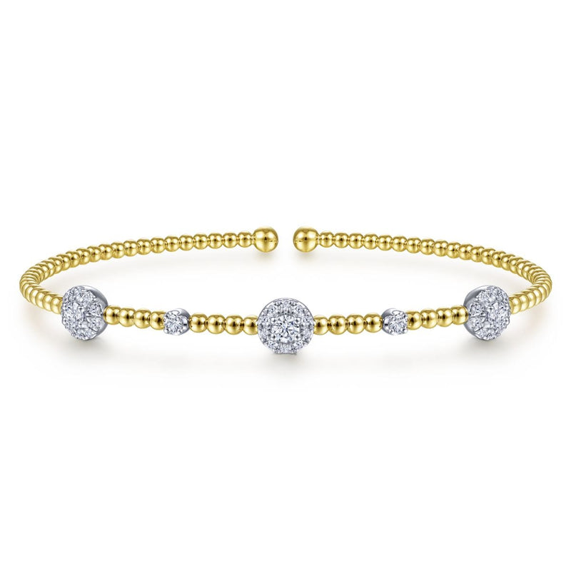 14K White-Yellow Gold Bujukan Cuff Bracelet with Diamond Cluster Stations - BG4440-62M45JJ-Gabriel & Co.-Renee Taylor Gallery