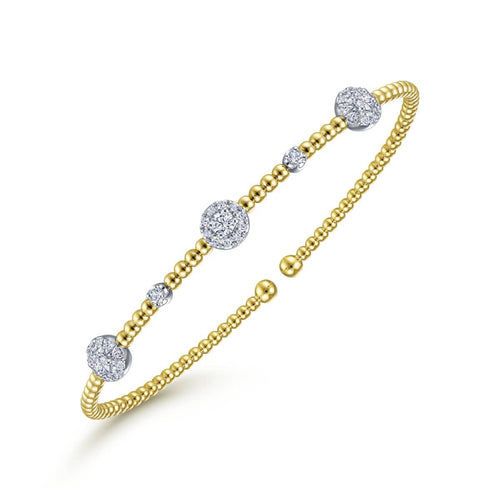 14K White & Yellow Gold Bujukan Cuff Bracelet with Diamond Cluster Stations - BG4440-62M45JJ-Gabriel & Co.-Renee Taylor Gallery