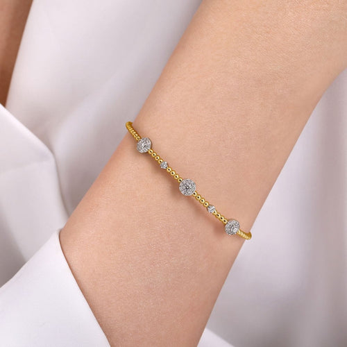 14K White & Yellow Gold Bujukan Cuff Bracelet with Diamond Cluster Stations - BG4440-62M45JJ-Gabriel & Co.-Renee Taylor Gallery