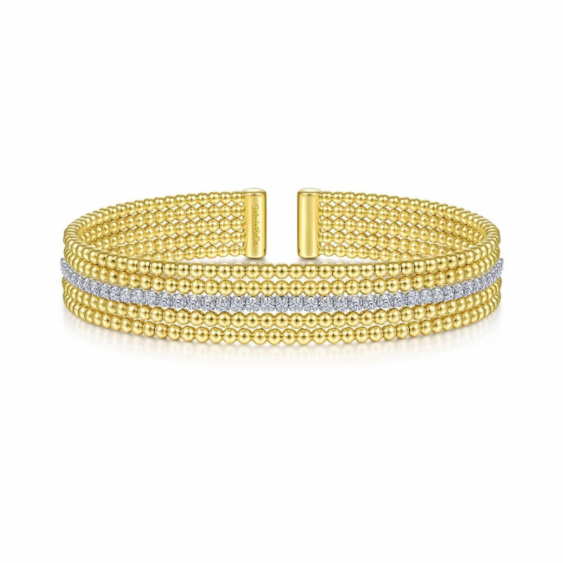 14K White-Yellow Gold Wide Bujukan Diamond Cuff Bangle - BG4449-62M45JJ-Gabriel & Co.-Renee Taylor Gallery