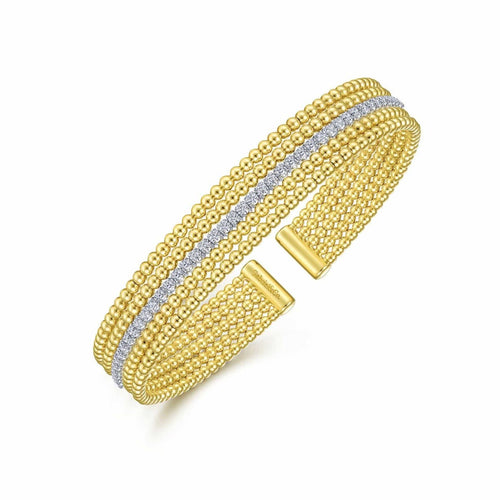 14K White & Yellow Gold Wide Bujukan Diamond Cuff Bangle - BG4449-62M45JJ-Gabriel & Co.-Renee Taylor Gallery