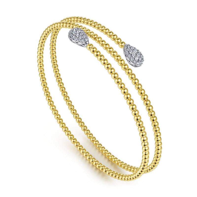 14K Yellow Gold Bujukan Wrap Bracelet with White Gold Diamond End Caps - BG4621-Gabriel & Co.-Renee Taylor Gallery