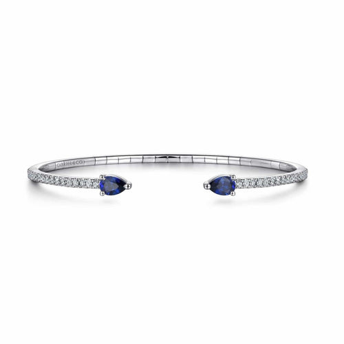 14K White Gold Arrow Sapphire and Diamond Cuff Bracelet - BG4770-62W45SF-Gabriel & Co.-Renee Taylor Gallery