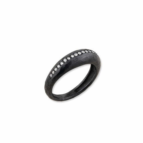 Boogie Line Oxidized Silver Ring with Diamonds by Lika Behar