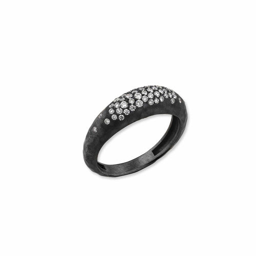 Boogie Line Oxidized Silver Ring with Diamonds by Lika Behar