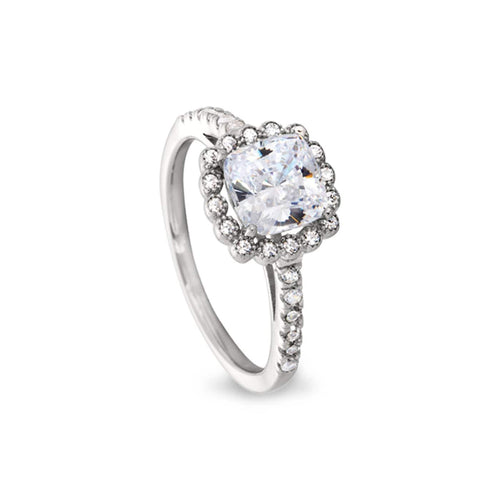 Platinum Finish Sterling Silver Cushion Cut Ring - BL2141R-Kelly Waters-Renee Taylor Gallery