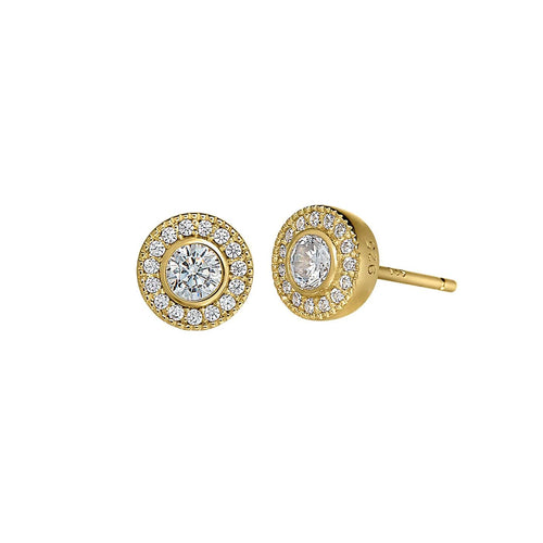 Gold Vermeil Finish Sterling Silver Round Micropave CZ Earrings - BL2300E4G-Kelly Waters-Renee Taylor Gallery