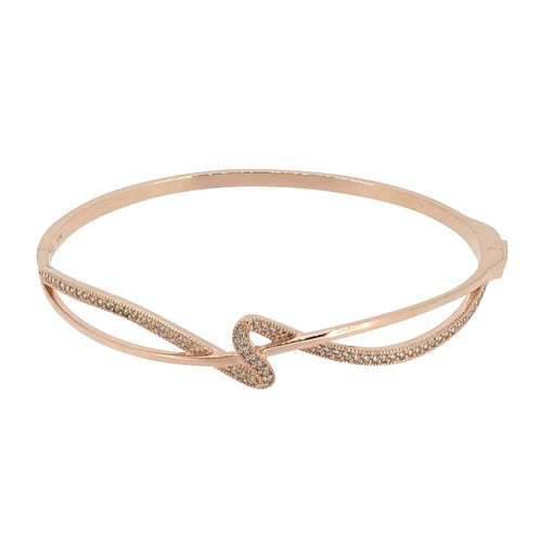 Rose Gold Finish Sterling Silver Micropave Ribbon Swirl Bangle - BL2302BRG-Kelly Waters-Renee Taylor Gallery