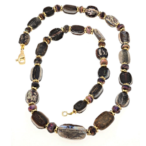 18K "Flora" Roman Glass & Roman Pumpkin Seed Beads Necklace - BN-287-Alex Sepkus-Renee Taylor Gallery
