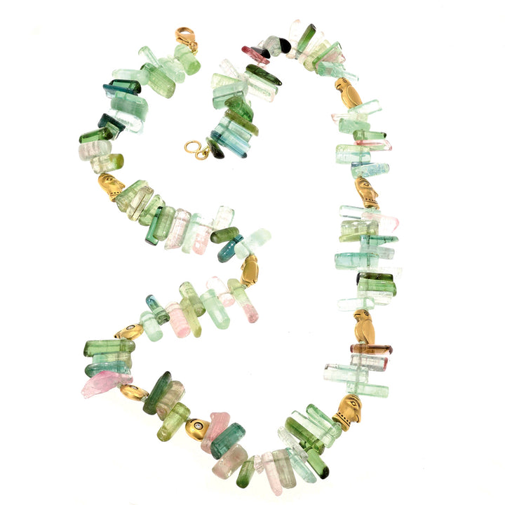 18K and Pink/Green Tourmaline "Fable Animals and Strange Characters" Beaded Necklace - BN-A24-Alex Sepkus-Renee Taylor Gallery