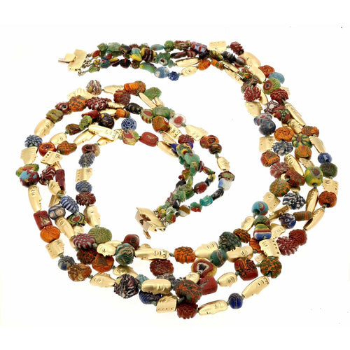 18K "The Big Sleep" Ancient Roman/Persian Mosaic Beads Necklace - BN-F124-Alex Sepkus-Renee Taylor Gallery