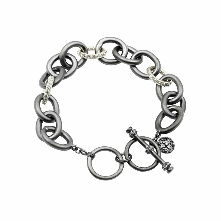 Signature Heavy Link Platinum Rhodium/Black Rhodium Bracelet - PRZ070129B-1-Freida Rothman-Renee Taylor Gallery
