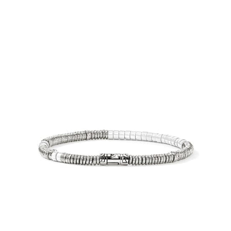 Heishi Silver Bracelet with 4mm Silver Beads, and White Enamel - BU900698WHXUM-John Hardy-Renee Taylor Gallery